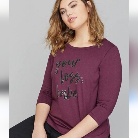 Lane Bryant Graphic Purple Relaxed Casual Tee Shirt Size 24 - Picture 1 of 5